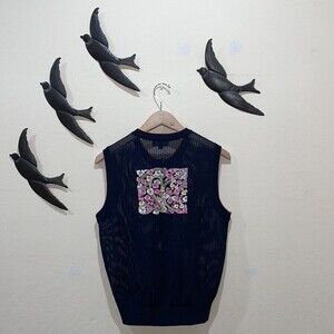 Vintage Renoma Sports Club Zip Front Floral Embroidered Mesh Knit Vest M - L /95